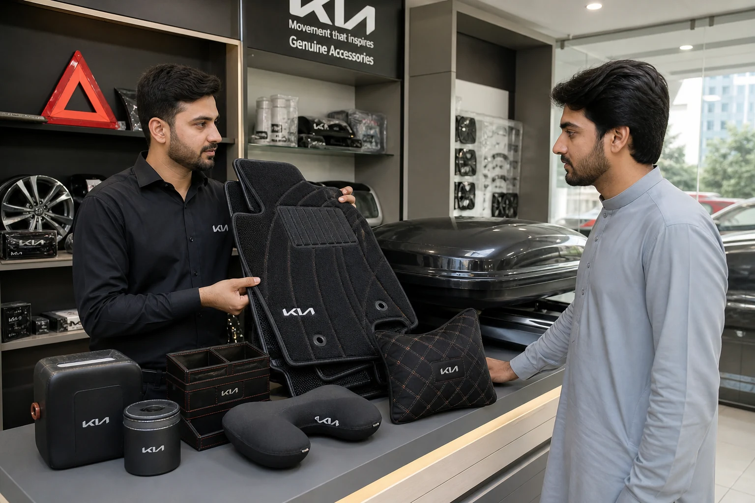 Genuine Kia accessories at parts desk