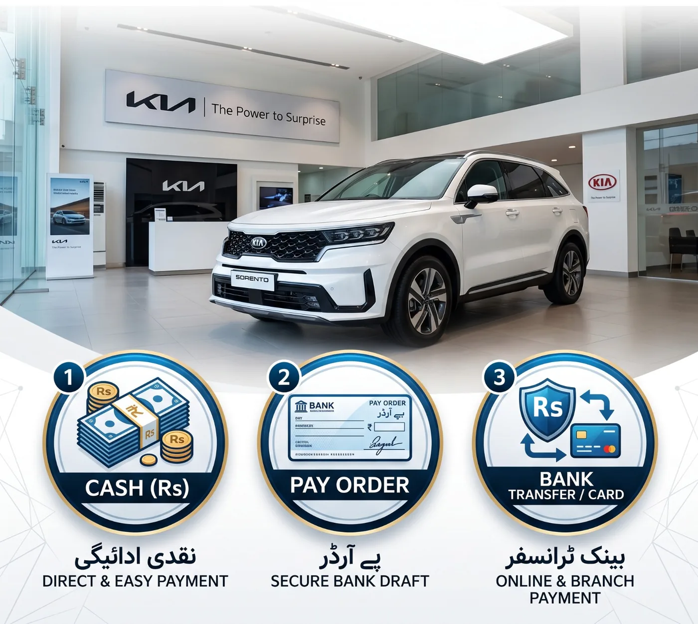 Cash, pay order and bank transfer payment options
